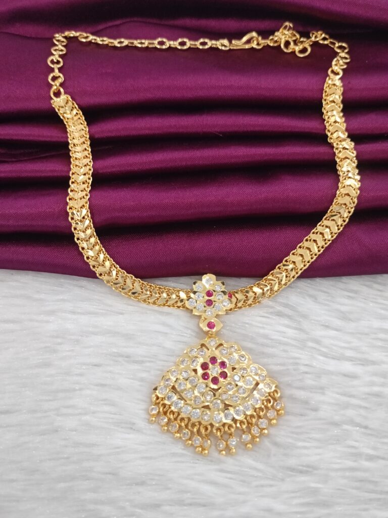 Premium Impon Attigai Choker Necklace with Stone Pendant