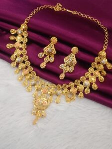 Elegant Gold Plated Stone Necklace Set With Earrings