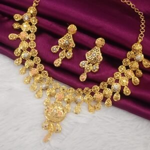 Elegant Gold Plated Stone Necklace Set With Earrings