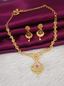 Elegant Stone Work Gold Plated Necklace Set