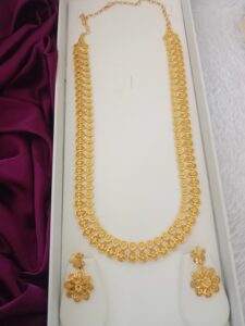 Classic Bridal Gold Plated Long Haram Set With Earrings