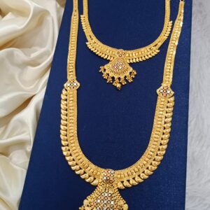 Elegant South Indian Gold Plated Dual Necklace Set