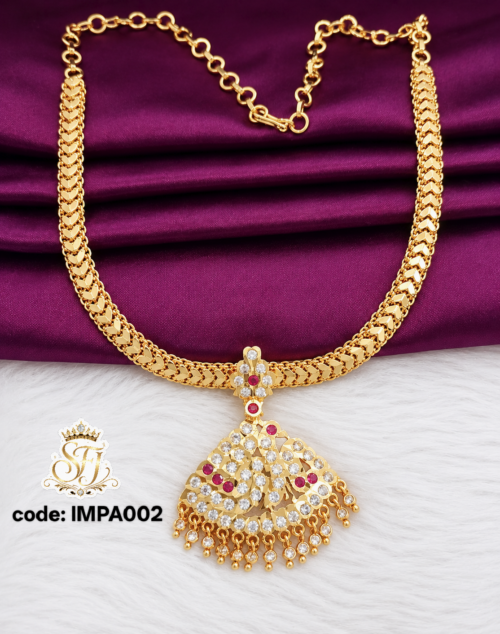 Traditional Gold Covering AD Stone Pendant Necklace Set for Women