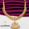 Traditional gold covering AD stone pendant necklace with CZ stones and ruby accents for women