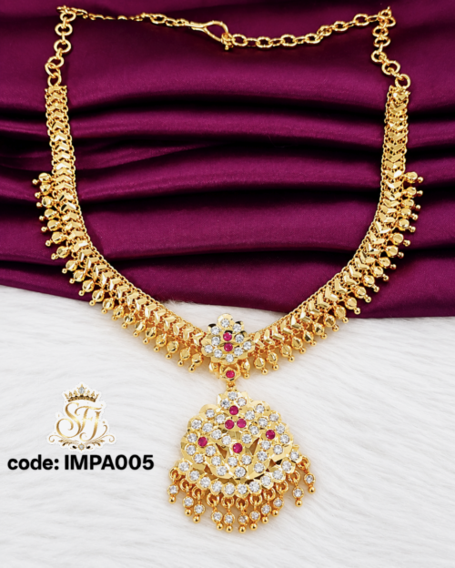 Traditional gold covering AD stone pendant necklace with CZ stones and ruby accents for women
