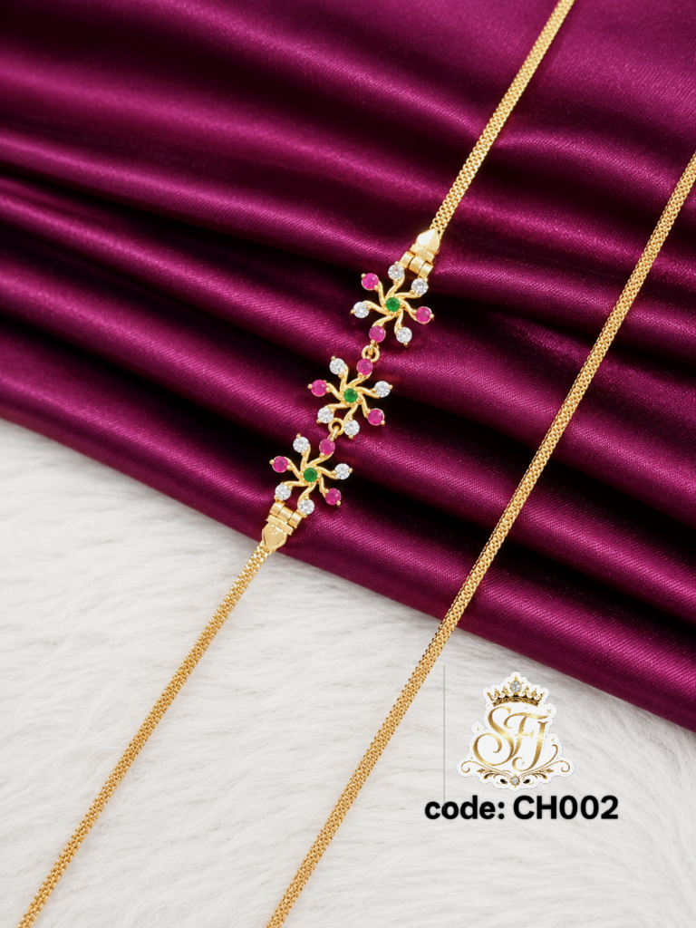 Floral Design Gold Finish Mugappu Chain