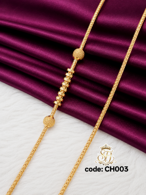 Impon premium gold polish designer pendant chain with textured gold bead and elegant center design for women.