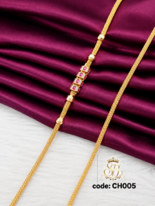 Stone Work Gold Finish Mugappu Chain