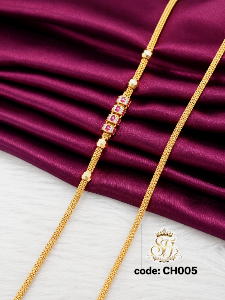 Stone Work Gold Finish Mugappu Chain