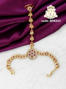 Ruby Stone Floral Bridal Bracelet Ring Set