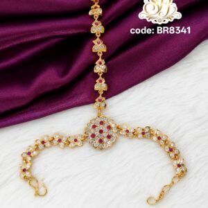 Ruby Stone Floral Bridal Bracelet Ring Set
