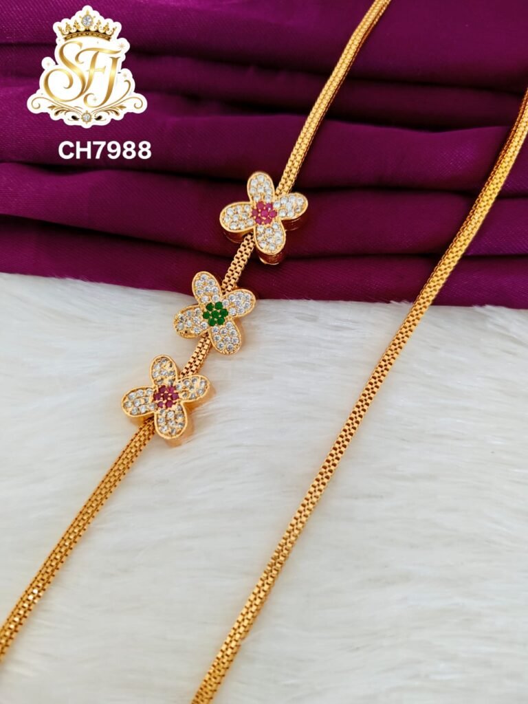 Floral multi stone Mugappu chain