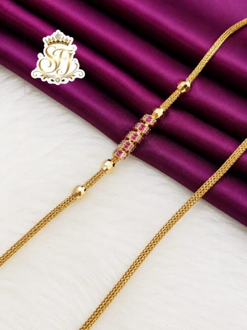 Impon gold polish pink stone pendant chain for women with elegant rectangular stone design.