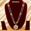 Impone floral pendant long haram with double heart chain design, gold finish traditional covering jewellery for women.