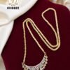 Gold covering short chain with sparkling AD stone pendant design for women.