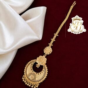 Designer floral gold covering bridal maang tikka for women.