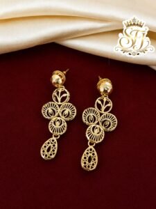 Traditional gold covering floral circle drop earrings for women.