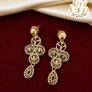Traditional gold covering floral circle drop earrings for women.