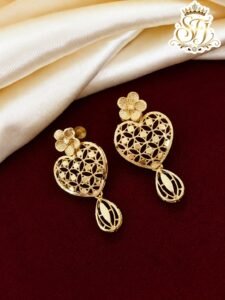 Heart design floral gold covering earrings with drop.