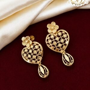 Heart design floral gold covering earrings with drop.