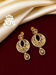Round cutwork gold covering dangler earrings.