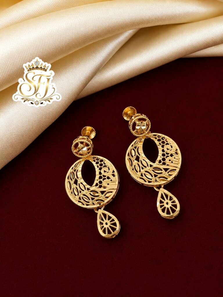 Round cutwork gold covering dangler earrings.