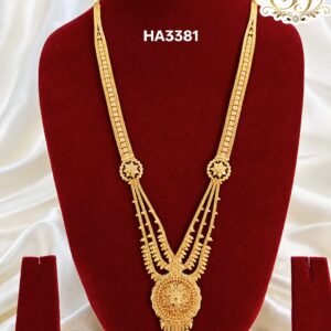 Premium Impone Long Haram with Floral Pendant Antique Gold Finish Traditional Bridal Necklace
