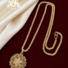 Gold finish floral pendant chain with white stones and elegant designer chain for women.