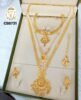 Premium Impon bridal combo jewellery set with long haram, choker, earrings, maang tikka and short pendant chain in gold polish with ruby stone accents.
