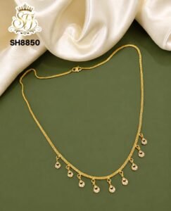 Gold covering floral stone drop necklace for women with sparkling white floral charms, lightweight daily wear imitation jewellery by SFJ Gold Covering.