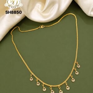 Gold covering floral stone drop necklace for women with sparkling white floral charms, lightweight daily wear imitation jewellery by SFJ Gold Covering.