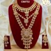 Gold covering bridal long haram necklace set with intricate filigree design and matching earrings for women featuring a premium real gold finish by SFJ Gold Covering.