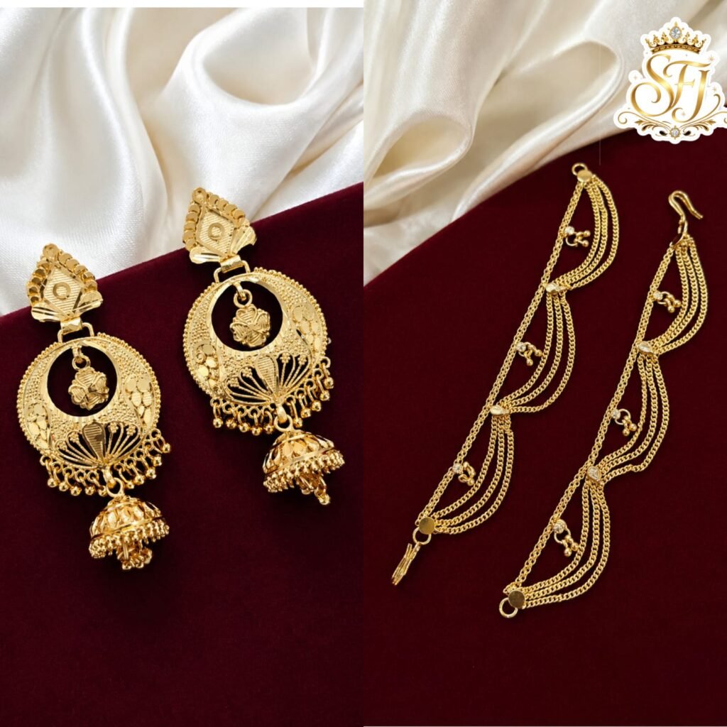 Traditional gold covering designer jhumka earrings for women
