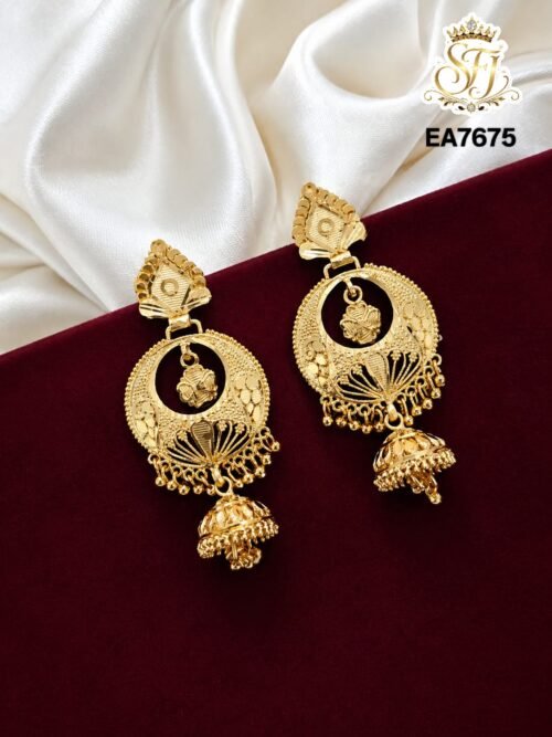 Traditional gold covering floral jhumka earrings for women