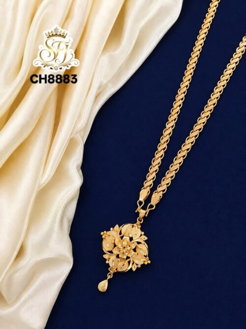 Traditional Floral Gold Covering Mugappu Pendant Chain