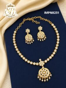 Gold Covering White AD Stone Dollar Necklace Set