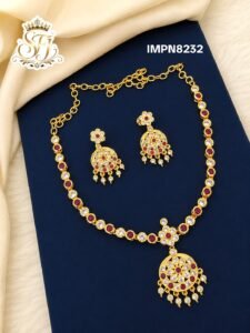 Gold Covering Ruby White AD Dollar Necklace Set