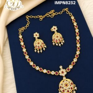 Gold Covering Ruby White AD Dollar Necklace Set
