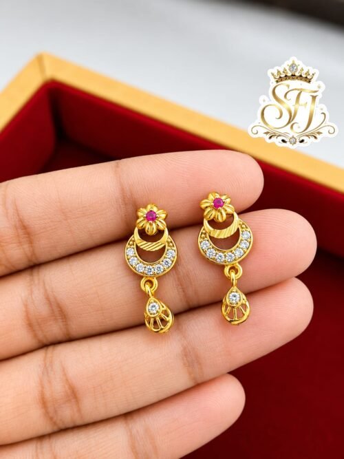 Gold Covering Floral Stone Stud Earrings
