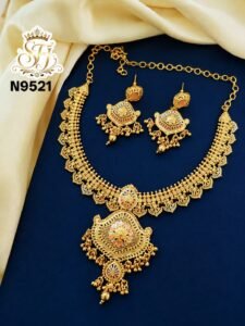 One gram gold plated traditional necklace set with matching earrings