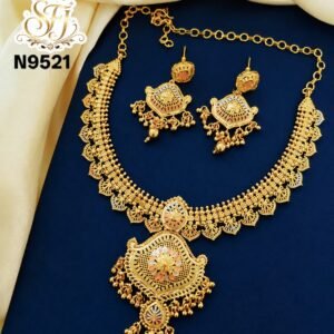 One gram gold plated traditional necklace set with matching earrings