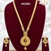 One gram gold plated traditional haram set with matching earrings and designer pendant.