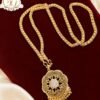 One Gram Gold Plated Floral Mugappu Pendant with Matching Chain