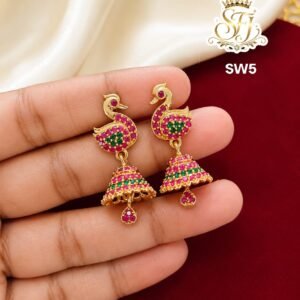 PREMIUM PINK WHITH GREEN SWAN EARRING