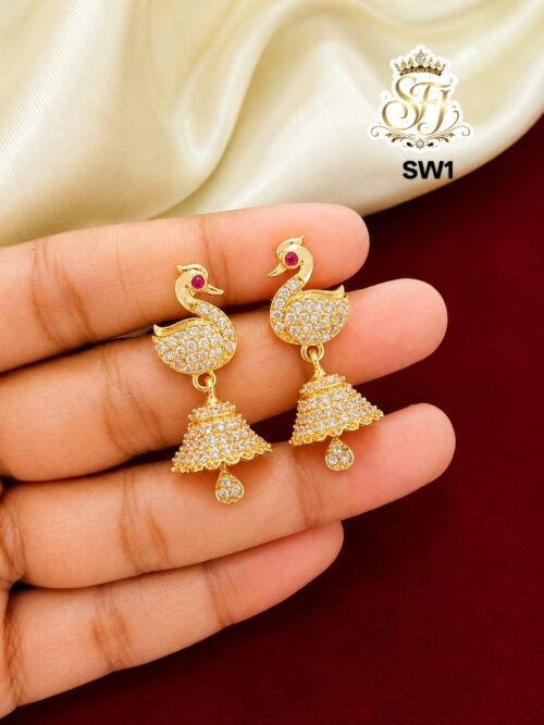 PREMIUM GRAND WHITE STONE SWAN EARRINGS