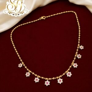 Gold covering white floral stone necklace with elegant charm design