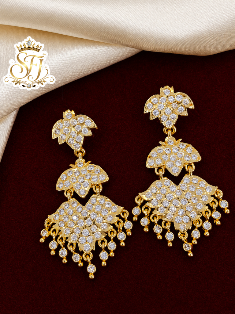 Three step long white stone earrings