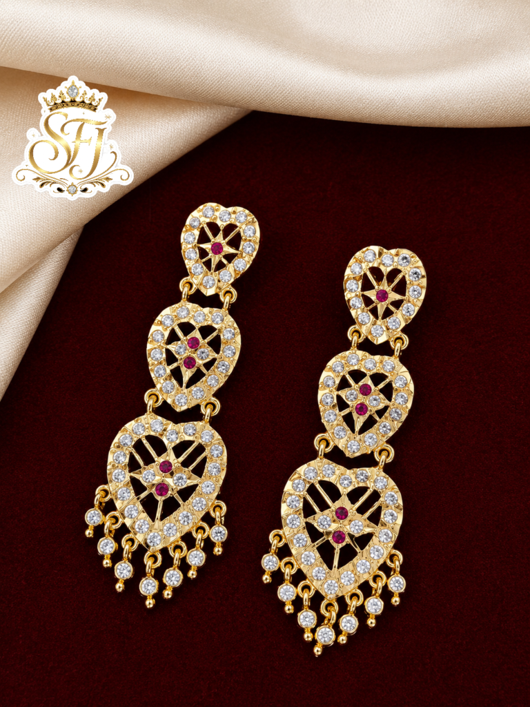 Ruby white three step earrings