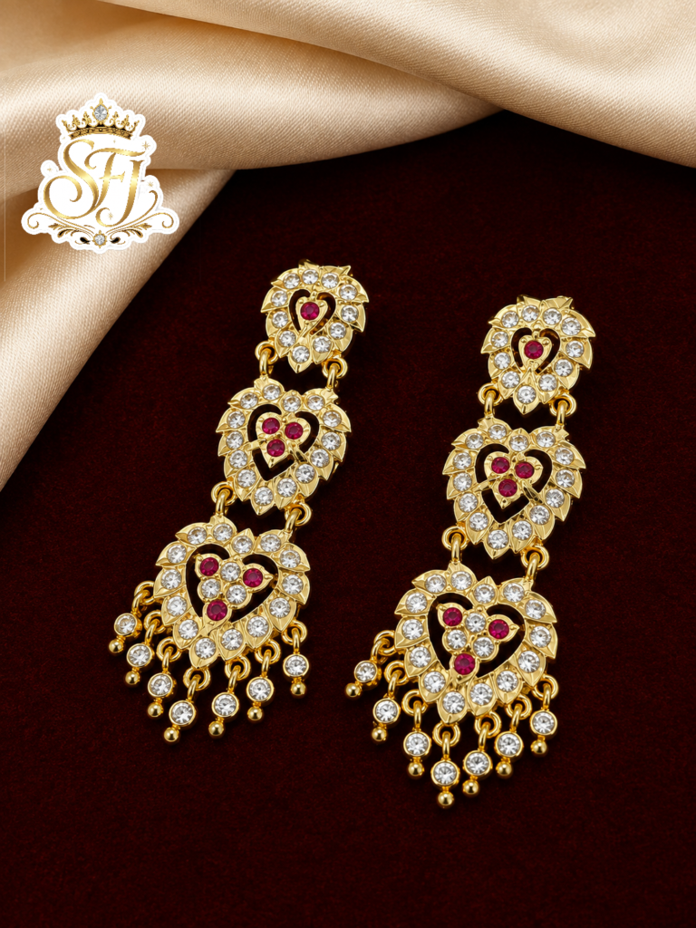 Three step heart earrings