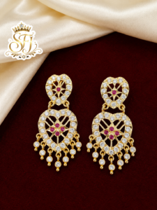 Heart design ruby white stone earrings